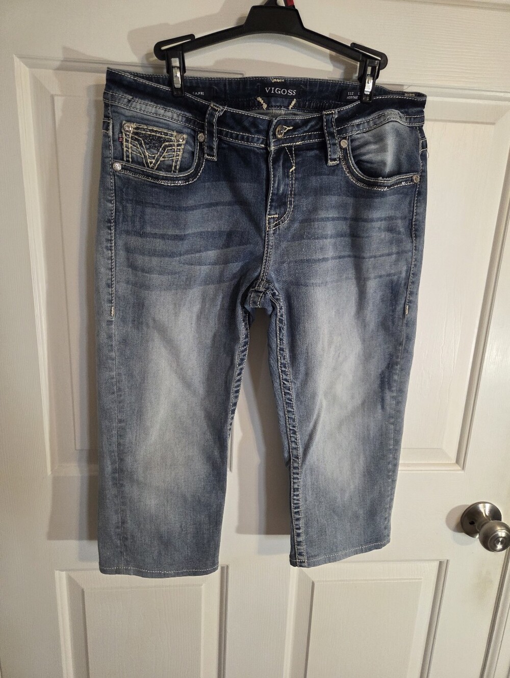 Vigoss Capri Heritage Fit Bling Jeans Size 12 Blue Denim